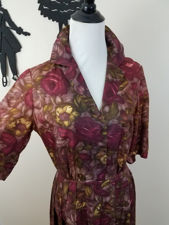 Vintage 1950's Floral Purple Dress / 50s Plum Day