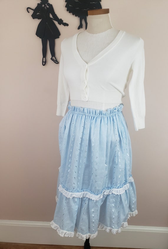 Vintage 1960's Western Skirt / 70s Blue Eyelet Sk… - image 4