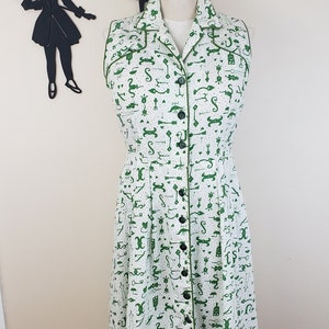 Vintage 1950's Cotton Shirt Waist Dress / 60s Novelty Print Day Dress XL image 2