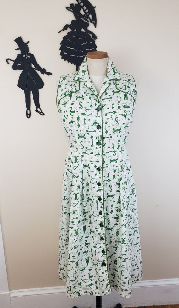 Vintage 1950's Cotton Shirt Waist Dress / 60s Nov… - image 2