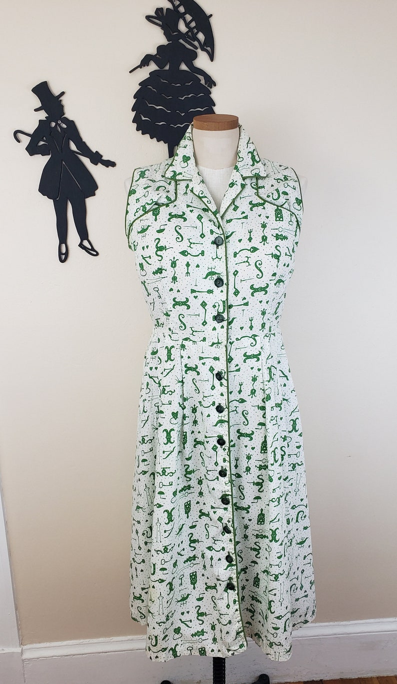 Vintage 1950's Cotton Shirt Waist Dress / 60s Novelty Print Day Dress XL image 2