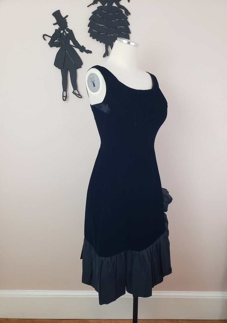 Vintage 1950's Velvet Cocktail Dress / 60s Black Formal Dress S image 7