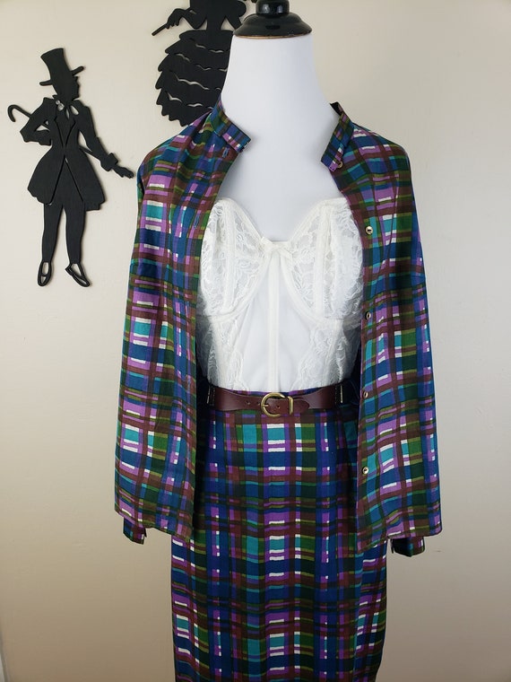 Vintage 1950's Plaid Jacket and Skirt set / 60s S… - image 1