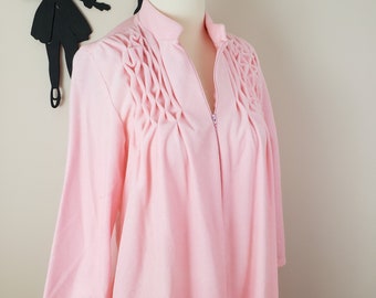 Vintage 1970's Wild Crest House Coat / 80s Pink Robe Nightgown S/M