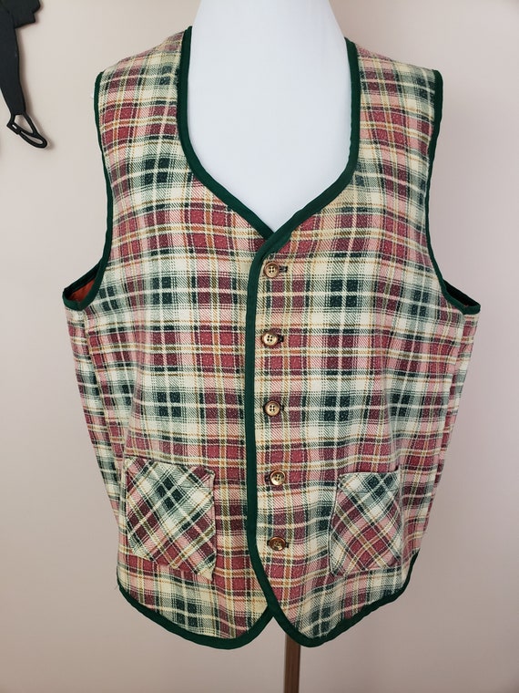 Vintage 1960's Plaid Vest / 70s Lightweight Sears… - image 4