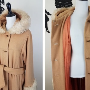 Vintage 1970's Faux Fur Coat / 70s Hooded Jacket M zdjęcie 8
