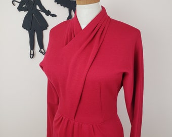 Vintage 1960's Red Knit Dress / 60s Day Dress L