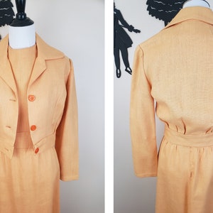 Vintage 1960's Peach Dress and Jacket Set / 70s Orange Dress and Coat S image 5