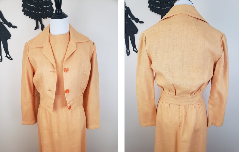 Vintage 1960's Peach Dress and Jacket Set / 70s Orange Dress and Coat S image 5