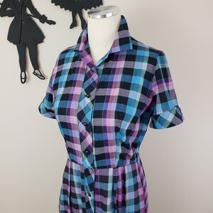 Vintage 1950's Rainbow Plaid Dress / 50s Cotton Day Dress M image 7