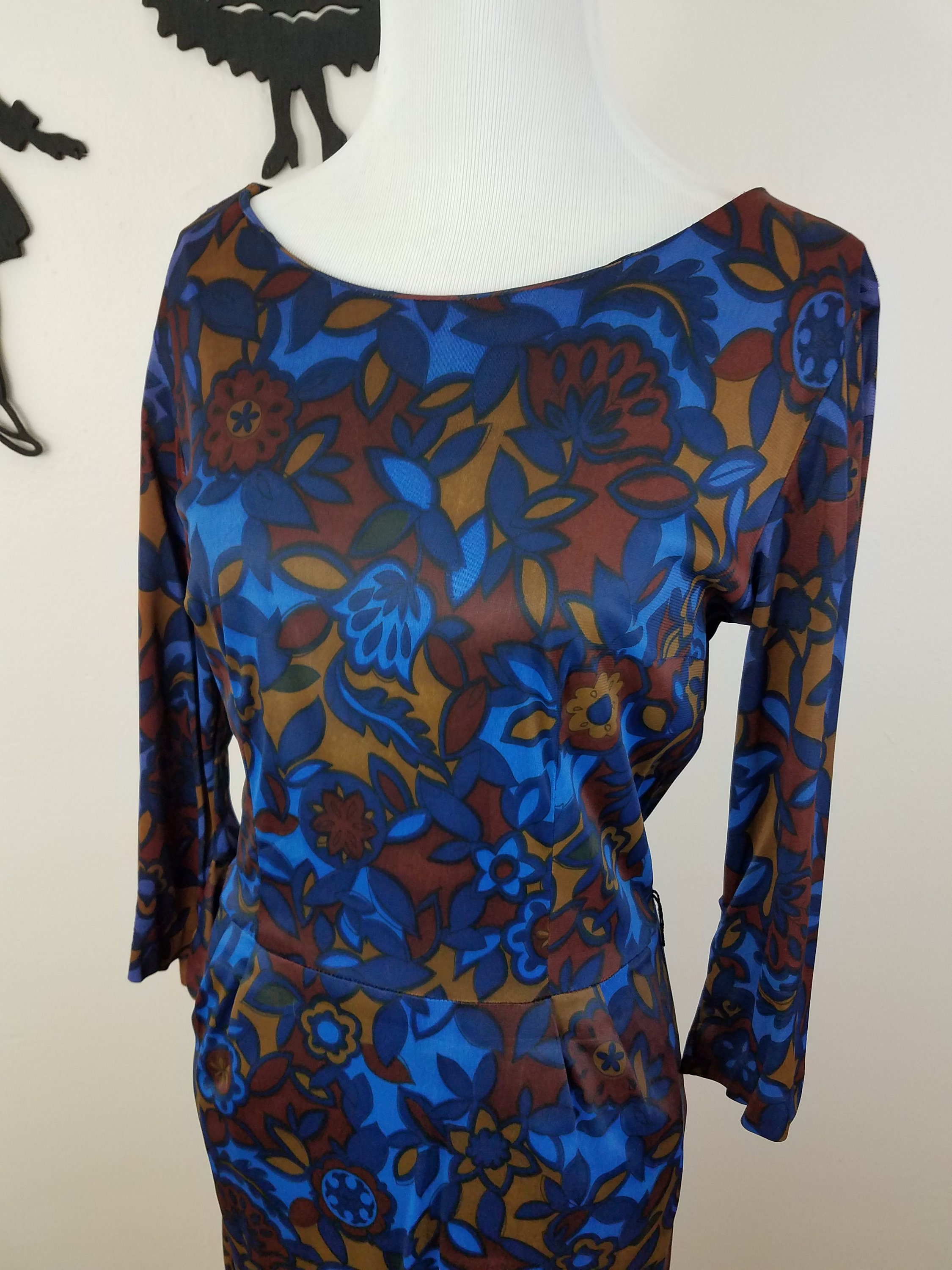 Vintage 1950's Wiggle Dress / 60s Blue Floral Dress M/L - Etsy