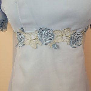 Vintage 1960's Blue Embroidered Maxi Dress / 70s Prom Formal Dress S image 6