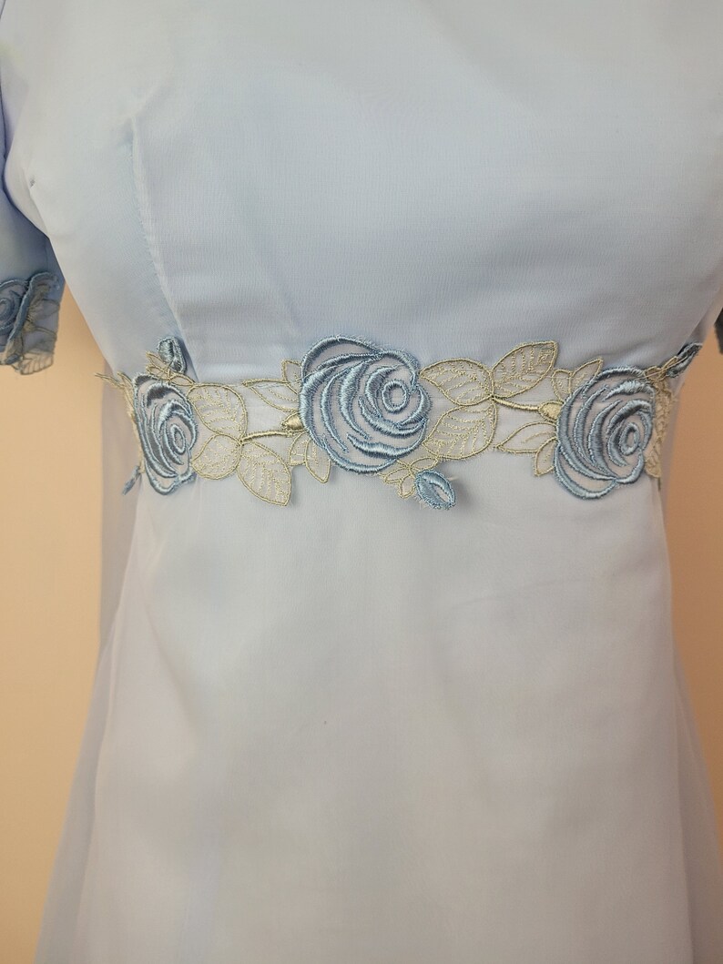 Vintage 1960's Blue Embroidered Maxi Dress / 70s Prom Formal Dress S image 6