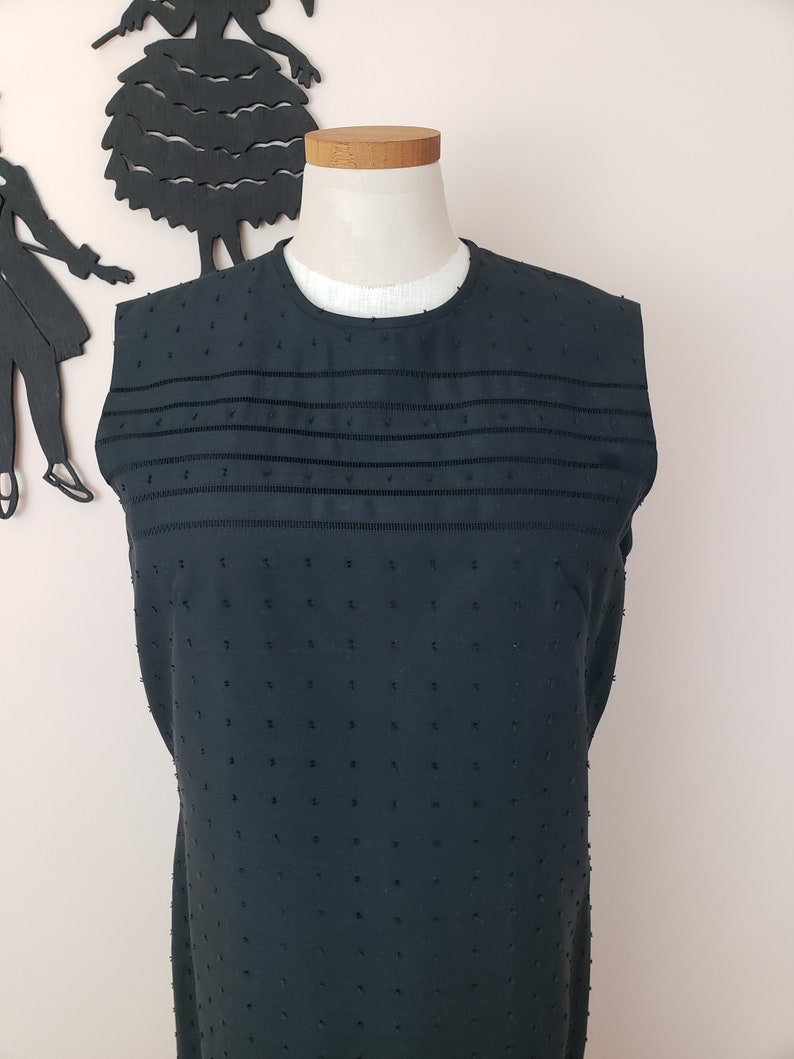 Vintage 1960's Black Dress / 60s Sheath Cotton Dress XL image 4