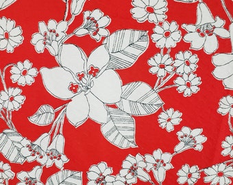 Vintage 1960's Floral Print Fabric / 70s Red and White Floral Fabric