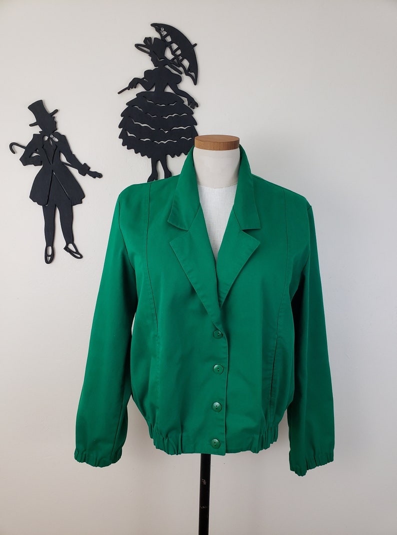 Vintage 1990's Green Coat / 80s Does 50s Bomber Jacket XL image 1