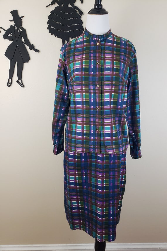 Vintage 1950's Plaid Jacket and Skirt set / 60s S… - image 2