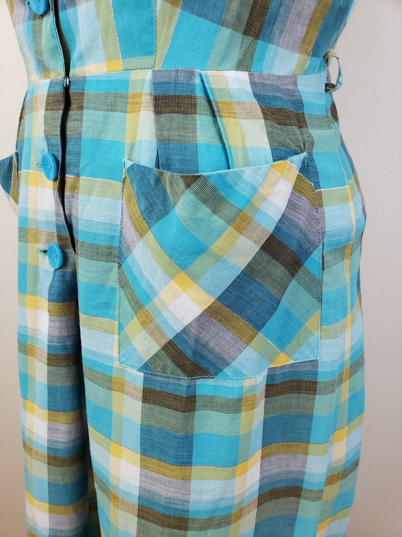 Vintage 1950/'s Plaid Dress 60s Day Dress L
