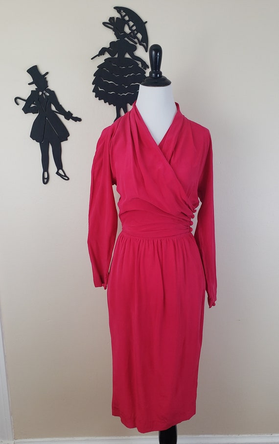 Vintage 1980's Hot Pink Cocktail Dress / 80s Mage… - image 2