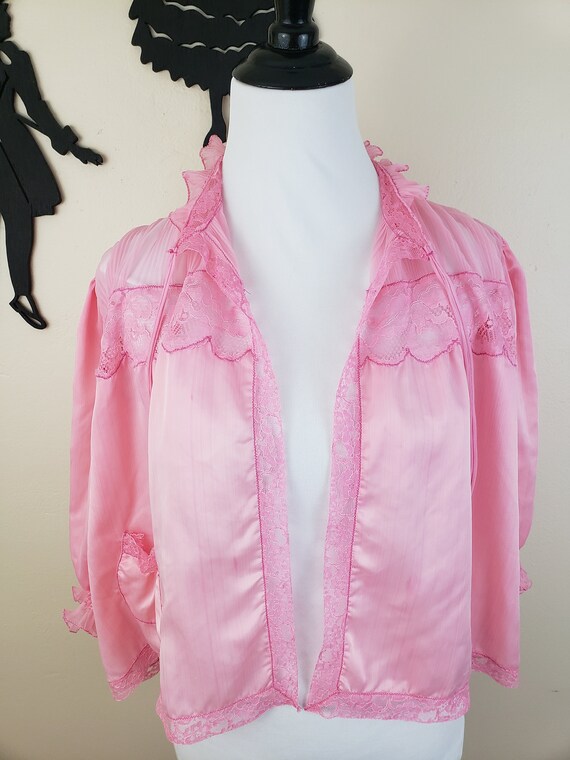 Vintage 1960's Pink Peignoir Bed Jacket / 60s Lac… - image 8