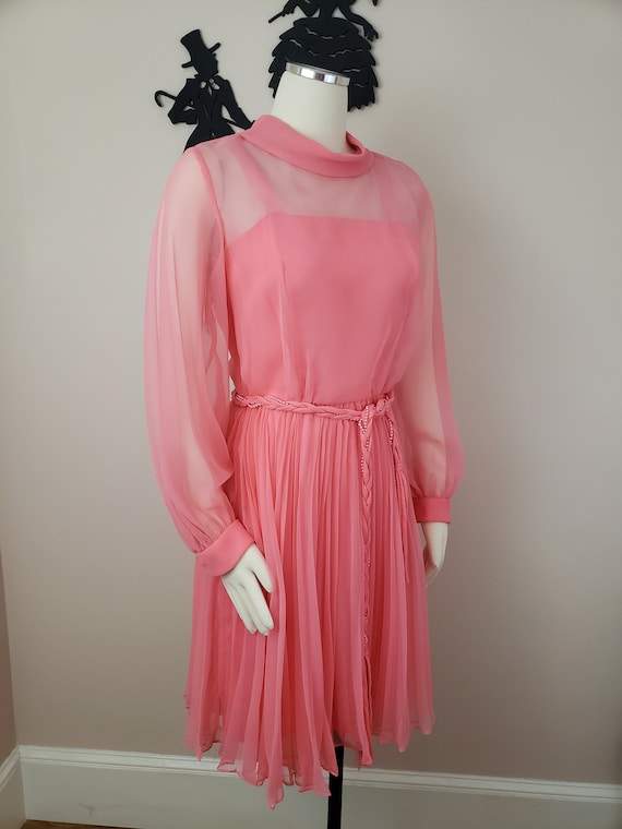 Vintage 1950's Cocktail Dress / 60s Coral Pink Pa… - image 4