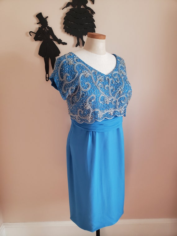 Vintage 1950's Beaded Cocktail Dress / 60s Blue F… - image 8