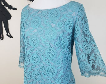 Vintage 1960's Lace Cocktail Dress / 60s Blue Formal Dress S