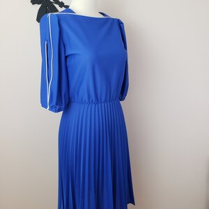 Vintage 1980's Blue Dress / 80s Day Dress S image 7