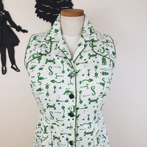 Vintage 1950's Cotton Shirt Waist Dress / 60s Novelty Print Day Dress XL image 3