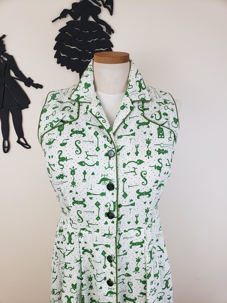 Vintage 1950's Cotton Shirt Waist Dress / 60s Novelty Print Day Dress XL image 3