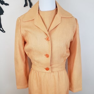 Vintage 1960's Peach Dress and Jacket Set / 70s Orange Dress and Coat S image 3