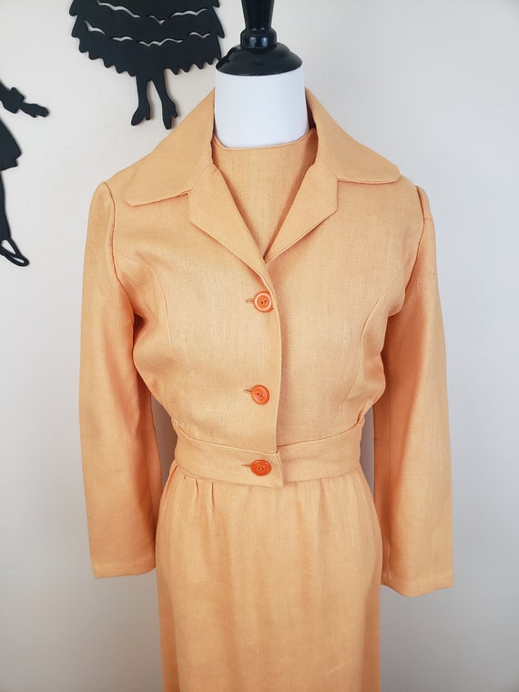 Vintage 1960's Peach Dress and Jacket Set / 70s O… - image 3