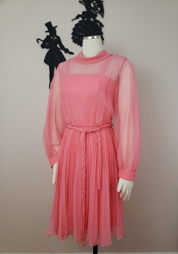 Vintage 1950's Cocktail Dress / 60s Coral Pink Pa… - image 6