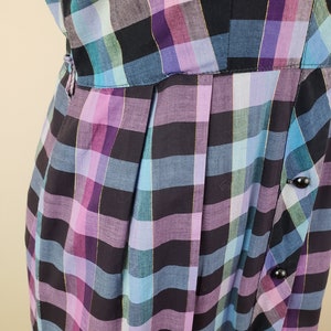 Vintage 1950's Rainbow Plaid Dress / 50s Cotton Day Dress M image 4