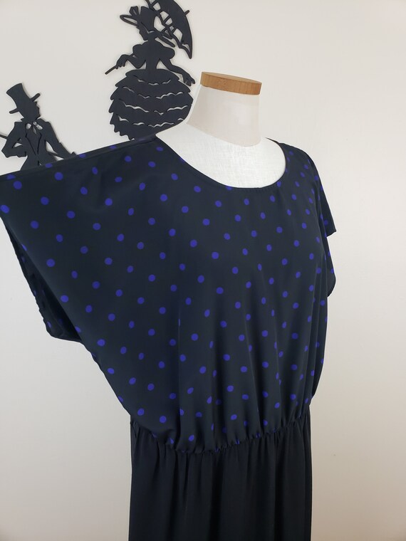 Vintage 1970's Polka Dot Dress / 70s Purple Black… - image 4