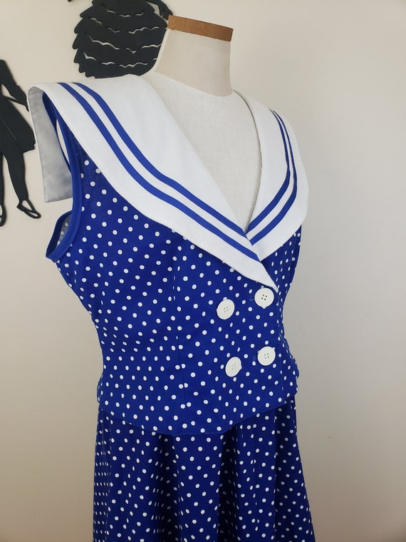 Vintage 80's Does 50's Sailor Collar Dress / 80s … - image 4