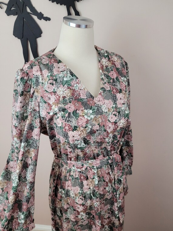 Vintage 1970's Floral Dress / 80s Poly Day Dress S - image 4