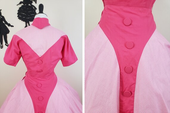 Vintage 1940's Western Dress / 40s Hot Pink Gingh… - image 6