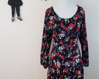 Vintage 1970's Floral Dress / 70s Prairie Day Dress L