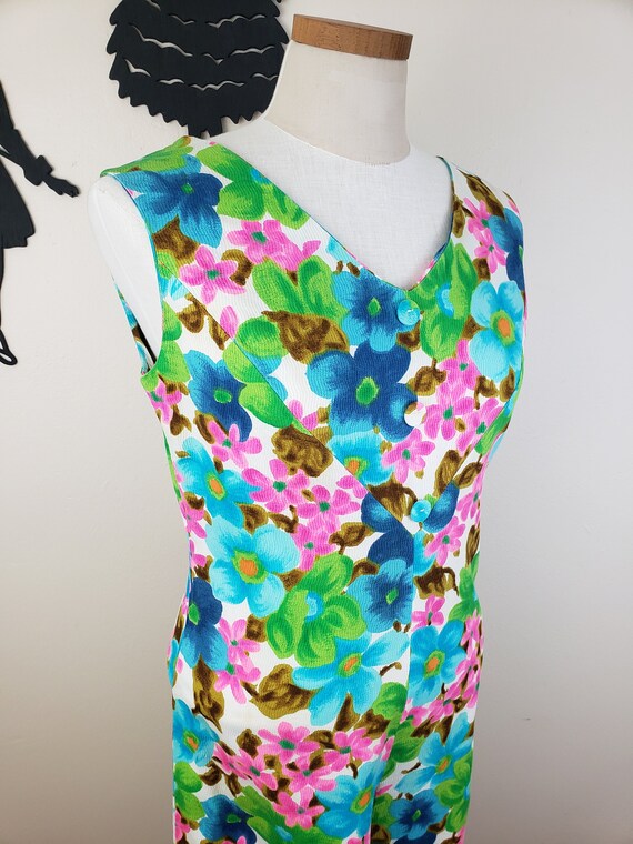 Vintage 1960's Floral Jumpsuit / 70s Vibrant One P