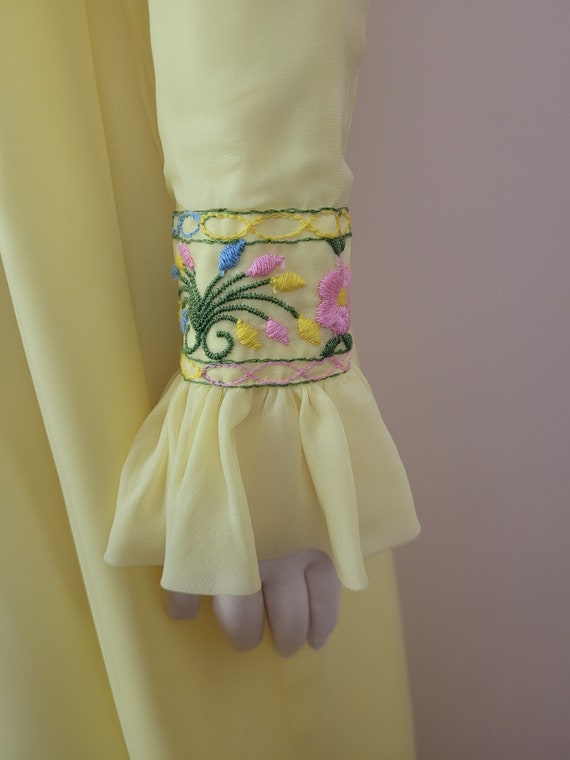 Vintage 1960's Yellow Embroidered Maxi Dress / 70… - image 6