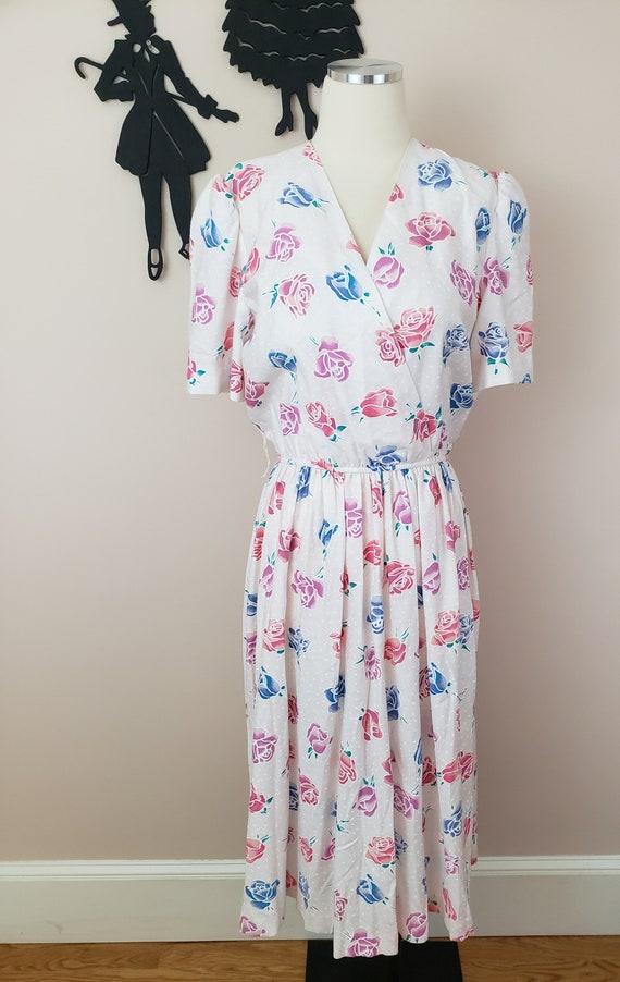 Vintage 1980's Rose Print Dress / 80s Floral Day … - image 9