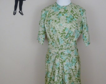 Vintage 1950's Floral Dress / 50s Silk Cocktail Dress M/L