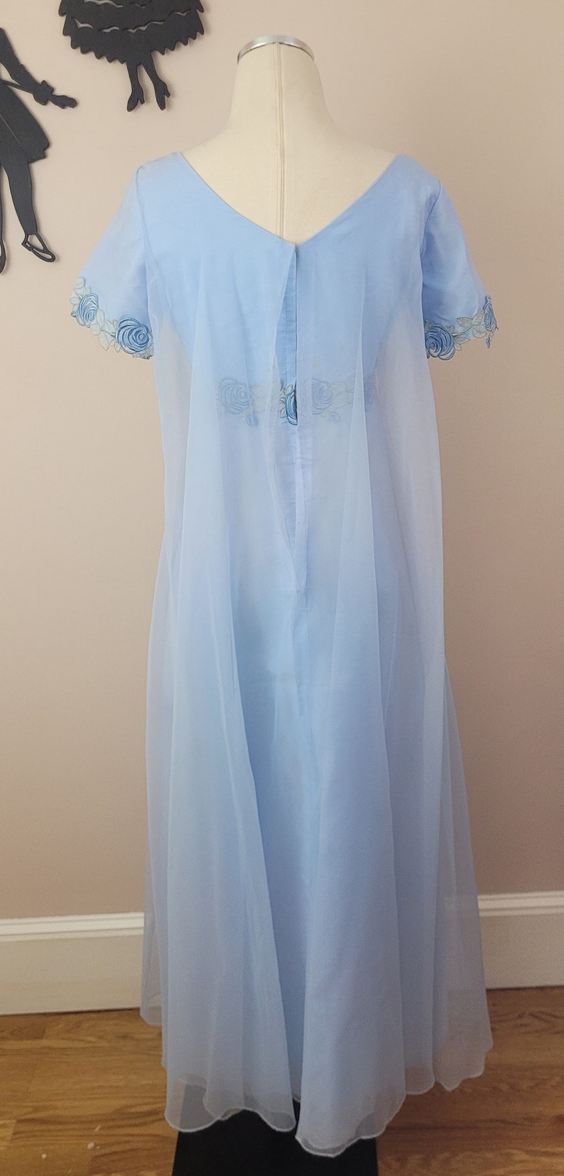 Vintage 1960's Blue Embroidered Maxi Dress / 70s Prom Formal Dress S image 7