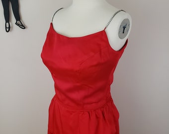 Vintage 1950's Red Tiered Cocktail Dress / 60s Rhinestone Bombshell Formal Dress S