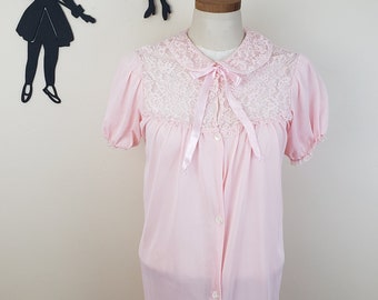 Vintage 1960's Pink Peignoir Bed Jacket / 60s Lounge Wear Lingerie S