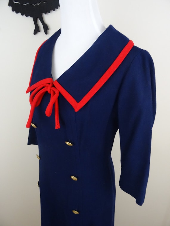 Vintage 1960's Wool Wiggle Dress / 60s Sailor Day… - image 1