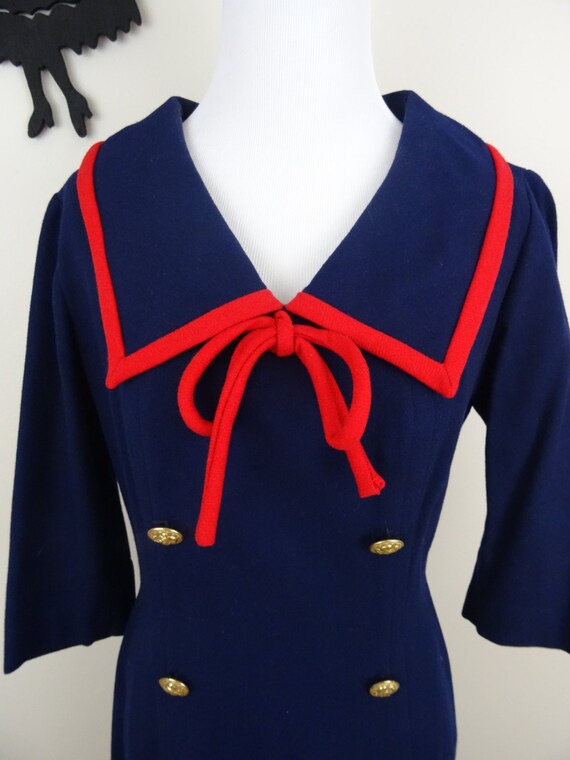 Vintage 1960's Wool Wiggle Dress / 60s Sailor Day… - image 3