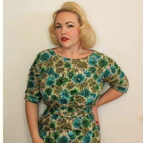 Vintage 1950's Bright Blue Cocktail Dress / 50s Embossed