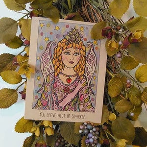 Cartão de aniversário para meninas, cartão de presente de princesa fada, cartão de papel personalizado caseiro, anjo de jardim, fantasia, cartões infantis, colar de anjo,